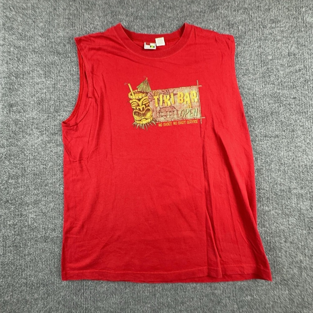 Energy Zone Shirt Mens Large Red Tiki Bar Graphic Sleeveless Tank Top Beach
